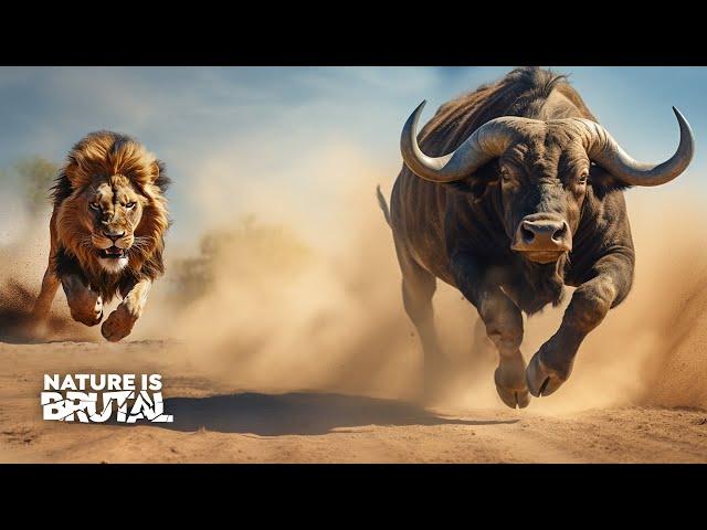 Lion vs. Buffalo: How This Chase Takes an Unexpected Turn | Nature is Brutal