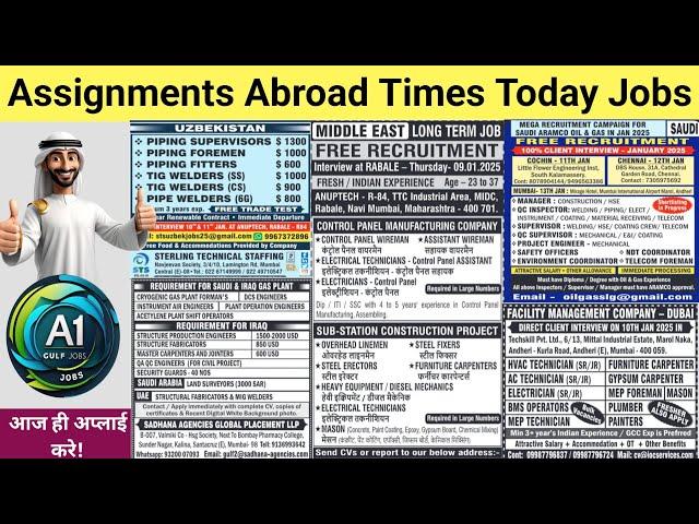 Assignment Abroad Times Today Jobs, dubai job vacancies 2025, Latest GULF JOBS today!!