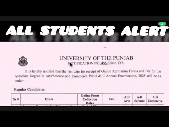 PUNJAB UNIVERSITY ADA ,ADS  ADMISSION & REGISTRATION SESSION 2025 FEE SCHEDULE ! PU ADA,ADS UPDATES