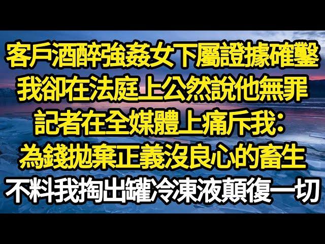 客戶酒醉強姦女下屬證據確鑿，我卻在法庭上公然說他無罪，記者在全媒體上痛斥我：為錢拋棄正義沒良心的畜生，不料我掏出罐冷凍液顛復一切#故事#情感#情感故事#人生#人生經驗#人生故事#生活哲學#為人哲學