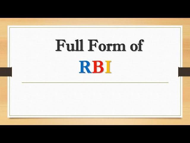 Full Form of RBI || Did You Know?