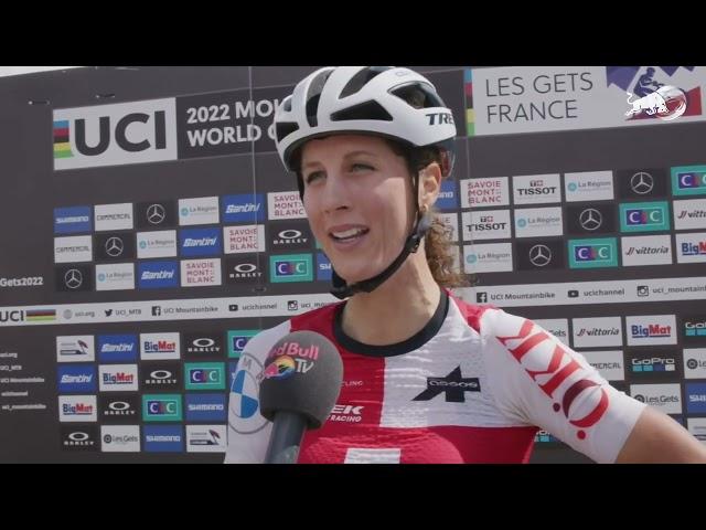 Jolanda Neff reacts to  finishing second at Mountain Bike World Championships