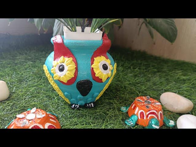 Beautiful Owl Shape Craft from Waste Clay Pot #viral #diy #priyanka #bestoutofwaste #homedecor