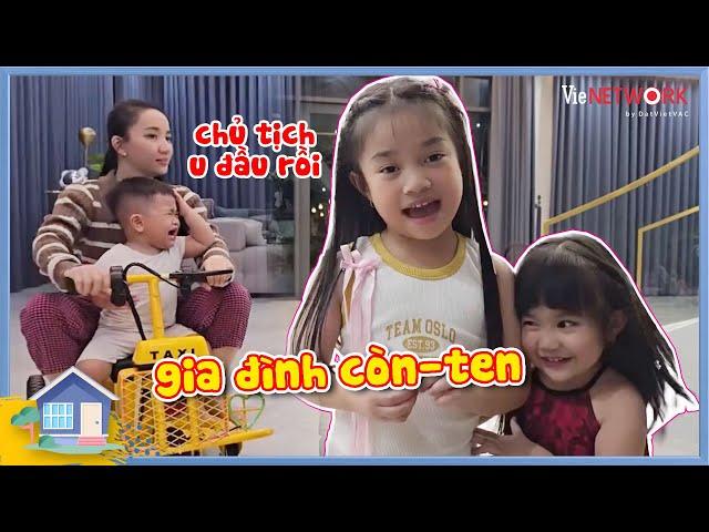 Gia đình còn-ten: Bảo Nhi - Bảo Ngọc "đu trend" tóp tóp, cu Phin mê coi tới mức "u đầu" la làng