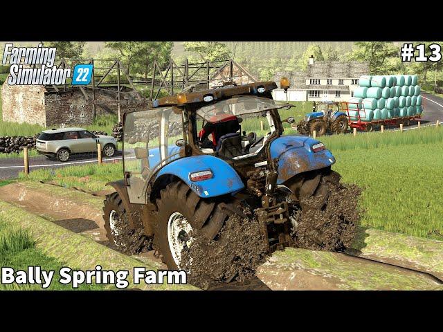 Muddy Farm Tracks, Spreading Manure & Picking Up 97 GrassSilage Bale│Bally Spring│FS 22│Timelapse#13