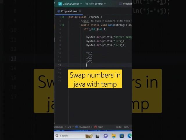 Swap numbers in java with temp #shortsfeed #viralvideo #youtubeshorts #viral #coding #java #ytshorts
