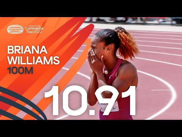 Briana Williams shocks with windy 10.91 at USATF Golden Games | Continental Tour Gold