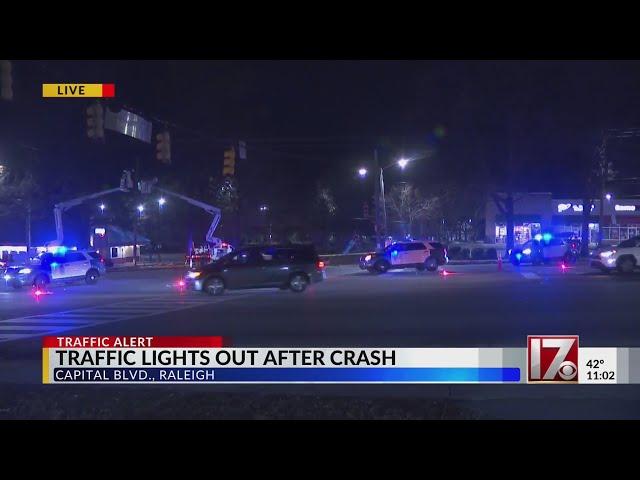 Crash takes down traffic lights on Capital Boulevard in Raleigh