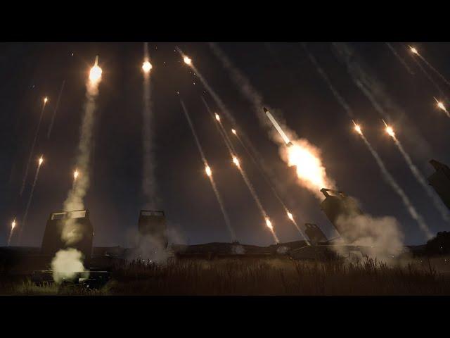 Firing HIMARS System at Night - Massive MLRS Firing Drill - Artillery - Military Simulation - ArmA 3