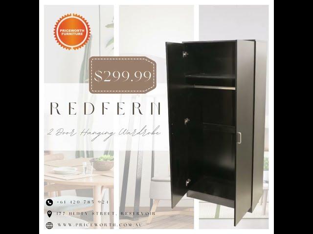2 DOOR BLACK WARDROBE WITH FULL HANGING RACK & TOP SHELF!!