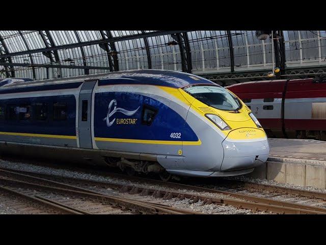 Eurostar  e320 Siemens Velaro testrit vertrekt van station Amsterdam Centraal