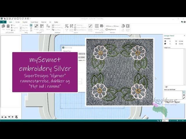 mySewnet Silver video 10 rammestørrelse, dupliker og "Flyt ind i ramme"