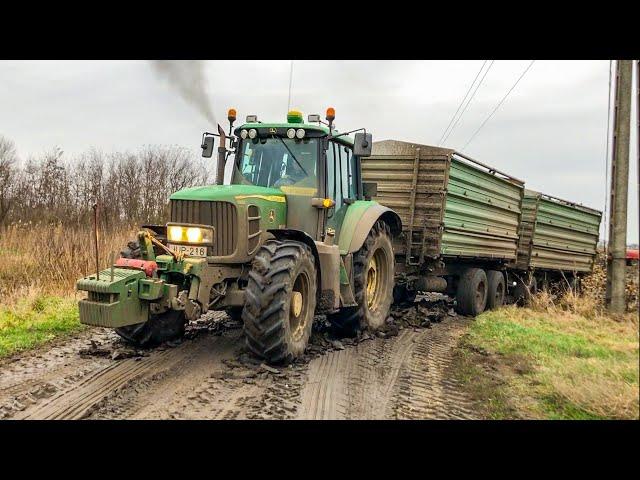 John Deere 6930P - STUCK in mud | Full Power | Cukorrépa szállítás 2019