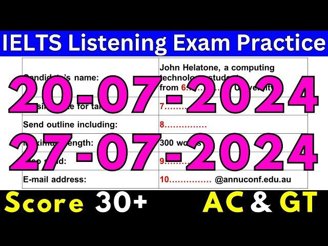 20 JULY & 27 JULY 2024 IELTS LISTENING TEST WITH ANSWERS   IELTS PREDICTION  IDP & BC