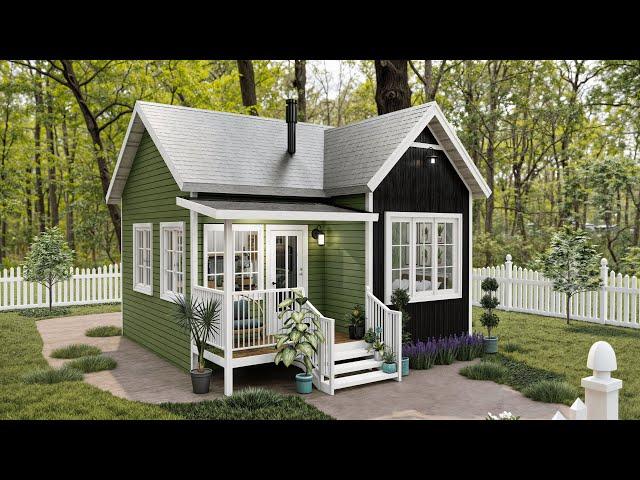  Cozy 19'x21' (6x6.5m) Small House Design with Charming Front & Back Porch | Smart Floor Plan 