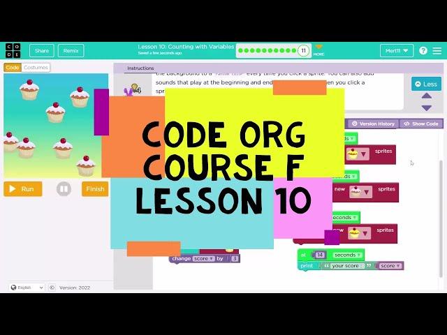 Code.org Course F Lesson 10 Counting with Variables - Code Org Express Course Lesson 24