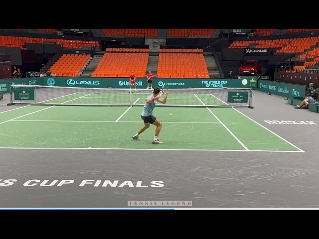 Carlos Alcaraz Awesome Practice Points vs Bautista Agut (Davis Cup 2024 | Court Level View)