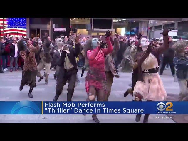 Flash mob performs "Thriller" dance in Times Square