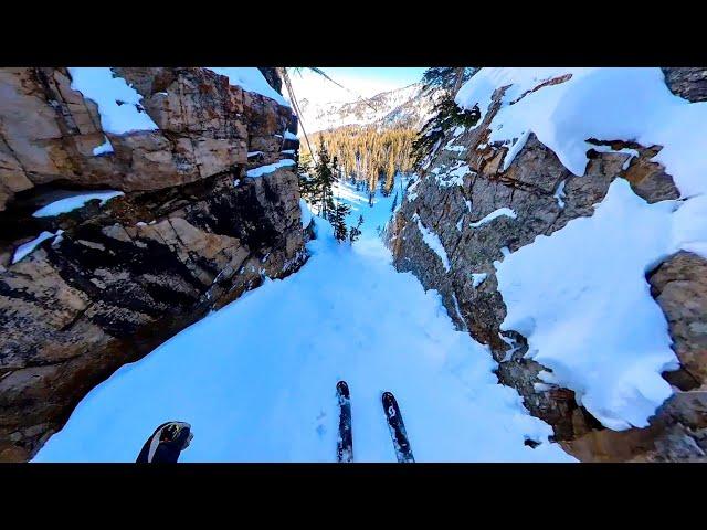 Skiing Elevator Chute in Devil's Castle at Alta, UT