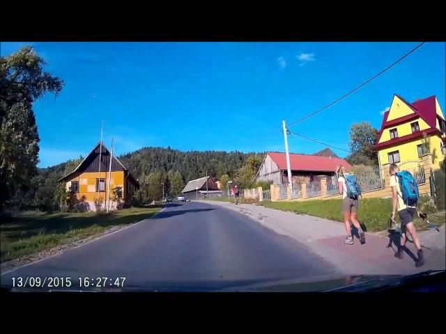 Driving on Polish village in the mountains rural Poland