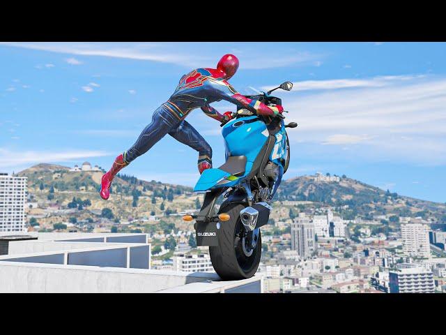 GTA 5 Iron Spiderman Motorcycle Stunts/Fails/Ragdolls Ep17 (Euphoria Ragdolls)