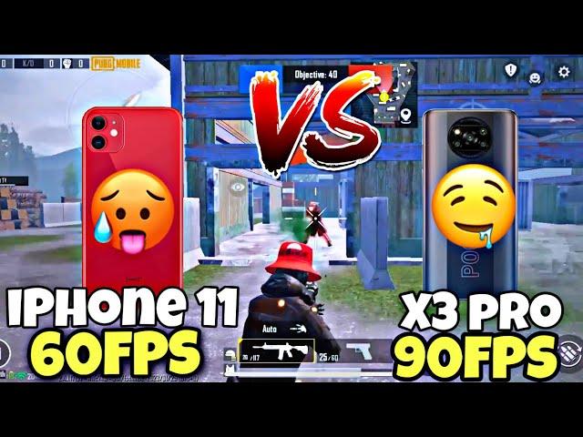 OMG iPhone 11 VS POCO X3Pro PUBG TEST IOS 60FPS VS Android 90FPS TDM TEST PUBG Mobile