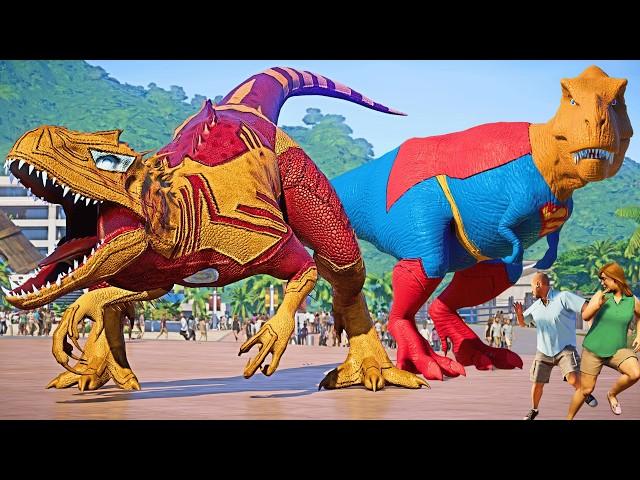 NEW! IRON MAN REX vs. SUPERMAN, SPIDERMAN, GREEN LANTERN, JOKER |Pro 5 Superhero Dinosaurs Team|