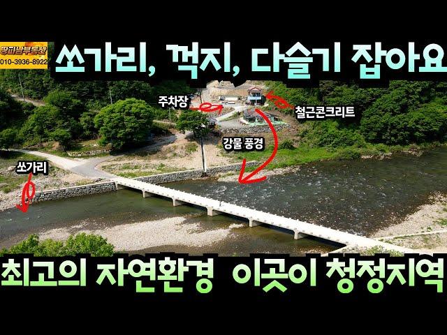 쏘가리 꺽지 다슬기 잡고 산나물 따는 전원주택 매매 최고의 자연환경 이곳이 바로 청정지역 마당에서 강물이 내려다 보이는 철근콘크리트 주택 민박 펜션 모두 가능 여름이면 물놀이 풍덩