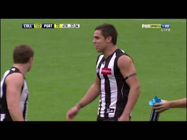 Simon Buckley kicking his first goal in the black and white