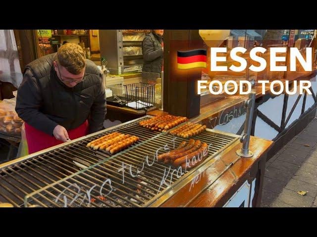 [4K] Essen (Hbf) Germany | Christmas Market Food Tour | German Sausages, Churros & MORE