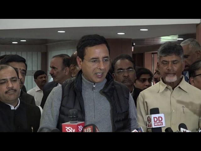 Randeep Singh Surjewala addresses media after the opposition party meet