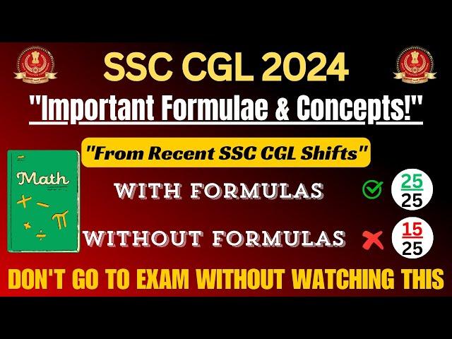 "SSC CGL 2024: Important Formulae  & Concepts from Recent Shifts | Analysis | Exam Revision"  #ssc