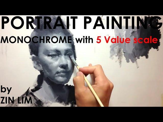 Monochromatic Portrait Painting by 5 Value Scale.
