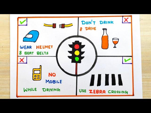 Road safety Poster easy | Road Safety awareness easy | How to make Road Safety poster