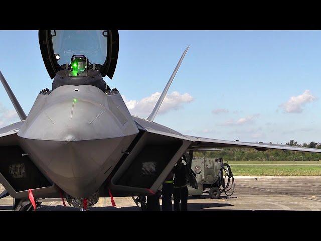 F-22 Raptors Preflight, Takes Off At Naval Air Station New Orleans