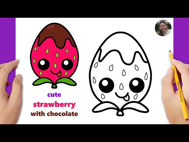 How to draw a strawberry with chocolate kawaii | Strawberry drawing easy 