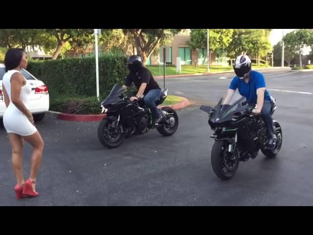 Daredevil Squids drag race Kawasaki H2 and H2R funny!!!