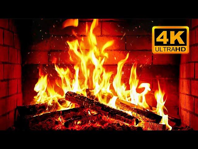 FIREPLACE 4K  Fireplace video with Burning Logs & Fire Sounds. Christmas Fireplace