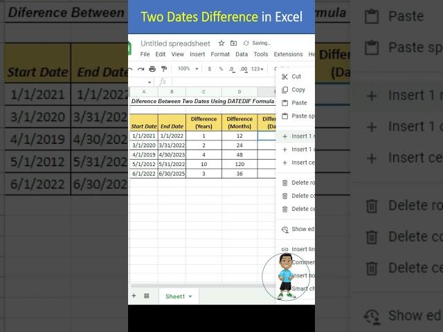 Difference Between Two Dates in Excel #excel #exceltips #exceltutorial #msexcel #microsoftexcel