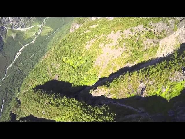 POV wingsuit flying over Jostedal Glacier