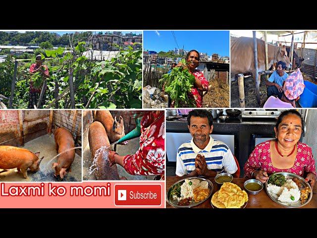 Aaja bari️ma kam garaya pachi buda budi sanga khana khadai#mukbangnepalifood#farming#fyp #hardwork