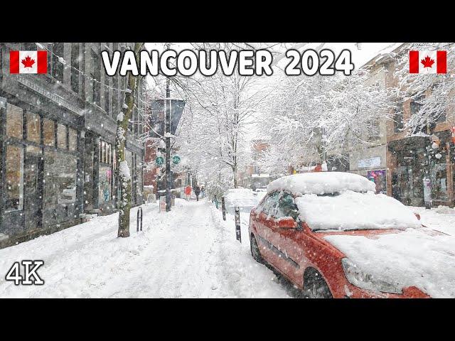  【4K】️️️ EXTREME SNOWSTORM in Downtown Vancouver BC, Canada 2024.