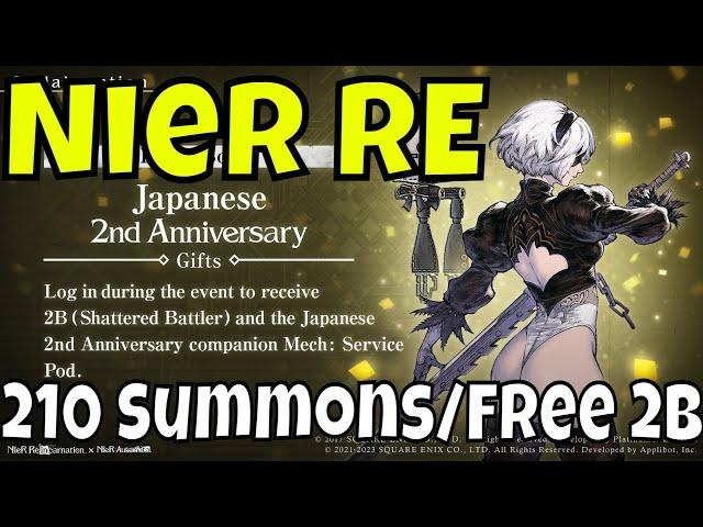 Nier Reincarnation - Japanese 2nd Anniversary/210 Free Summons/Free 2Bootay