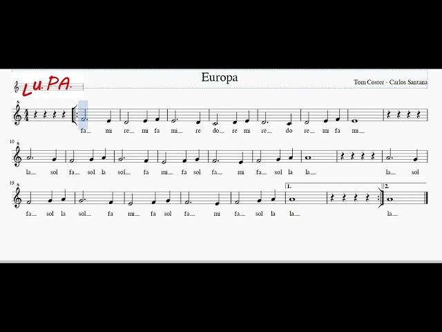 Europa (Carlos Santana) - Flauto dolce - Note - Spartito - Karaoke - Instrumental - Canto