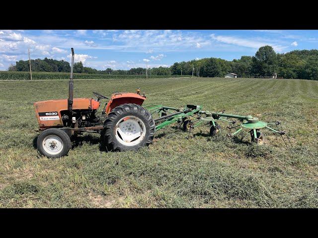 Tedding 3rd cut alfalfa/grass hay