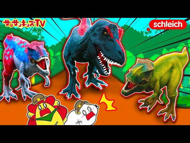 【恐竜】最強のティラノサウルスたちが大暴れで大ピンチ！捕まったトリケラトプスの赤ちゃんをレスキューせよ！シュライヒ ・子供向け知育教育サンサンキッズTV