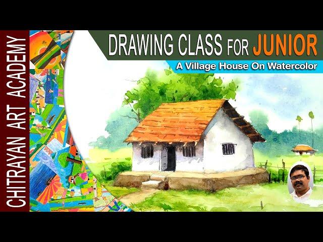 A Village House/ Hut Easy Step By Step Drawing Tutorial On Watercolor || Artist: Dipak Kundu