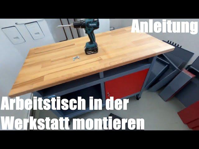 Arbeitstisch in der Werkstatt montieren - Küpper Metall Werkbank Montage Anleitung