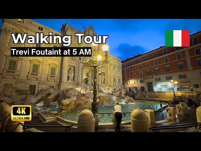 Trevi fountain at 5 AM | Walking Tour 4K | Rome in June 2024