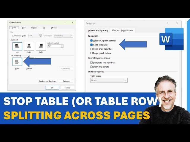 How to Stop Table (or Table Row) From Splitting Across  Pages in MS Word